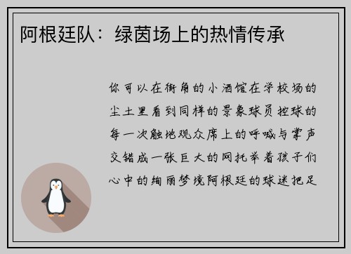 阿根廷队：绿茵场上的热情传承
