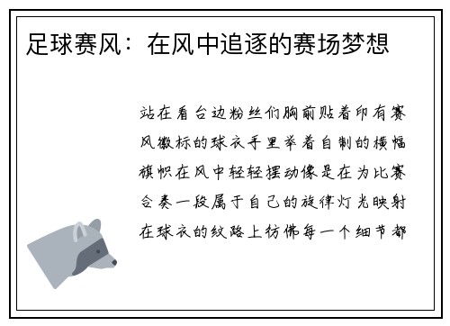 足球赛风：在风中追逐的赛场梦想